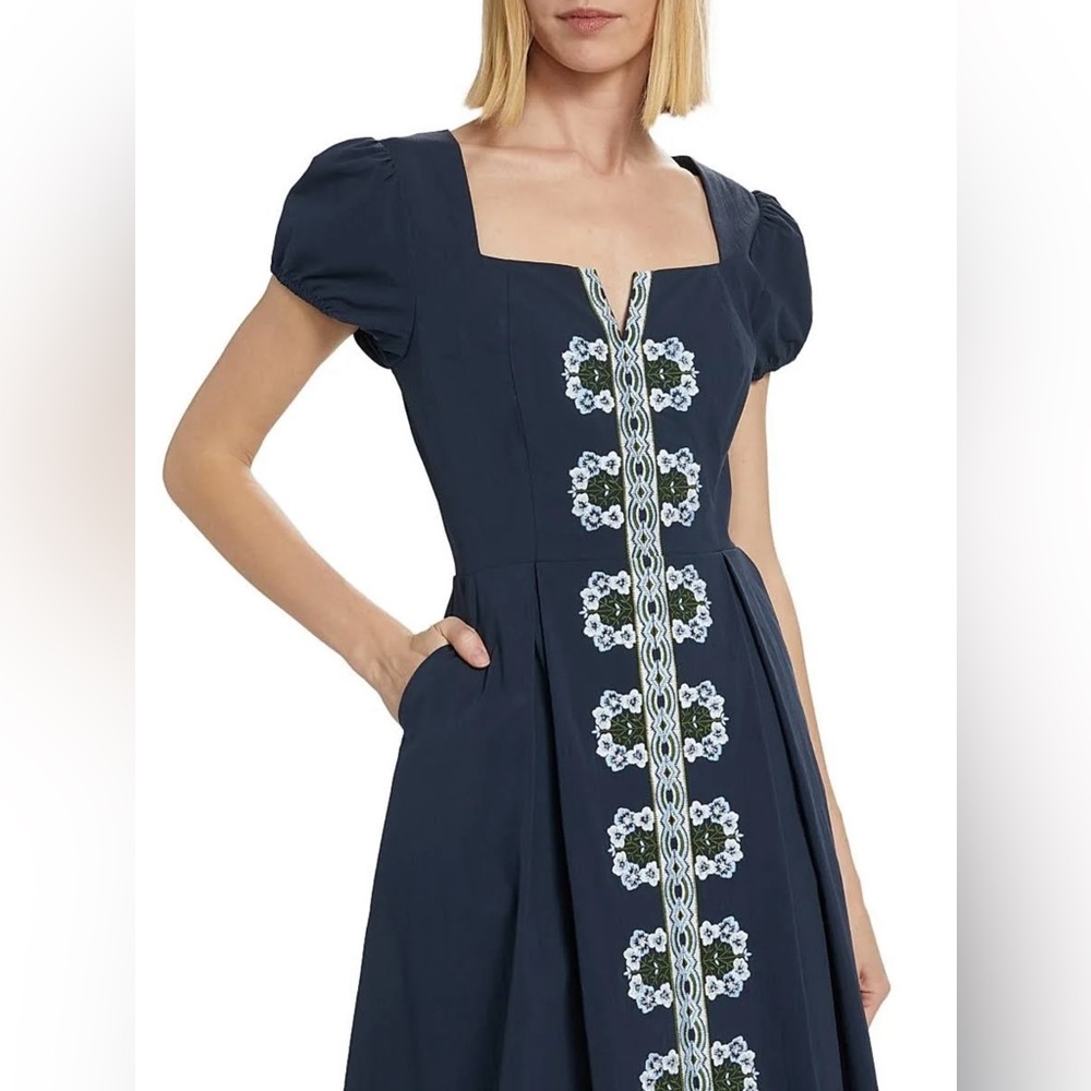ELIE TAHARI The Faye Pleated Floral-Embroidered Midi Dress - Picture 3 of 16